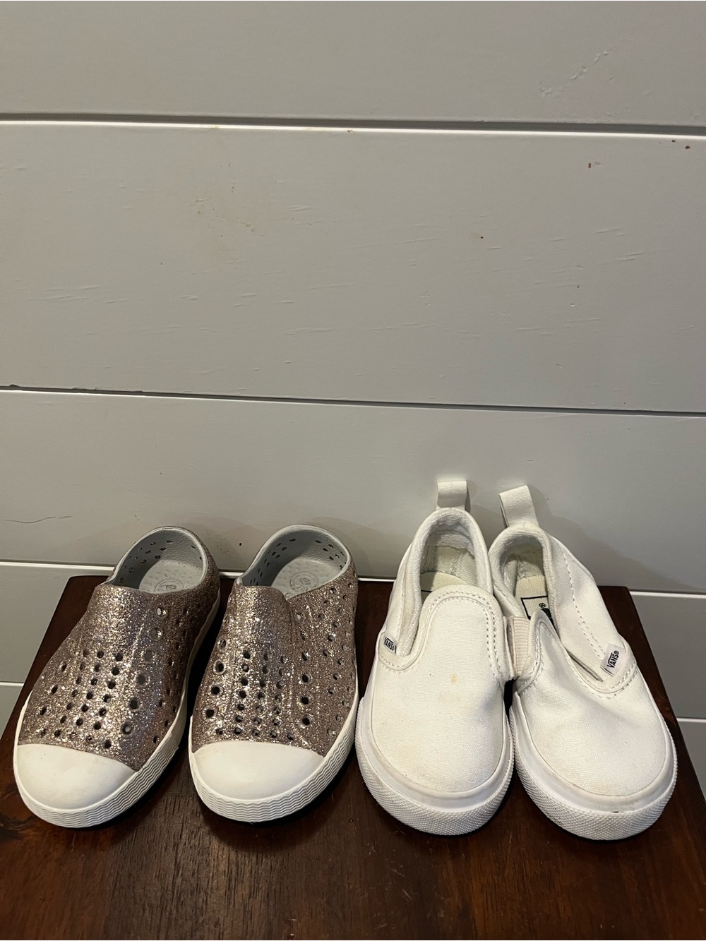 Native Pink Sparkle  & White Vans Kids Baby Size 5